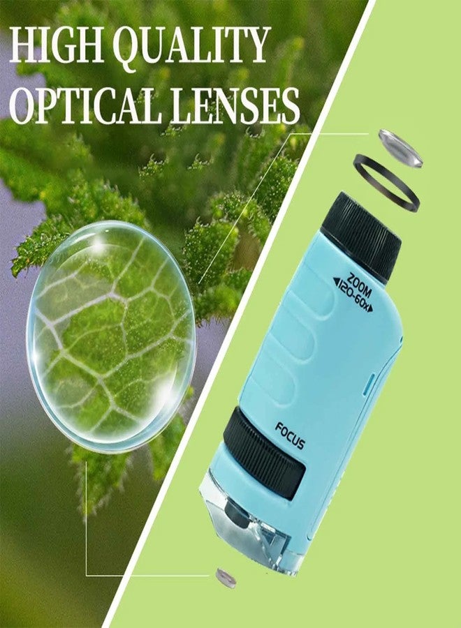 مجهر جيب صغير للأطفال من دوهيسين، بتكبير من 60x إلى 120x، مجهر محمول للأطفال من ميني لابسترز، مجهر يدوي للتجارب العلمية للأطفال (أزرق) - Image 2